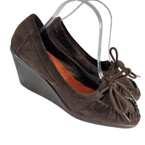 AEROSOLES! ESPRESSO BROWN GENUINE SUEDE LEATHER WEDGE HEELS LOAFERS! SZ 9M